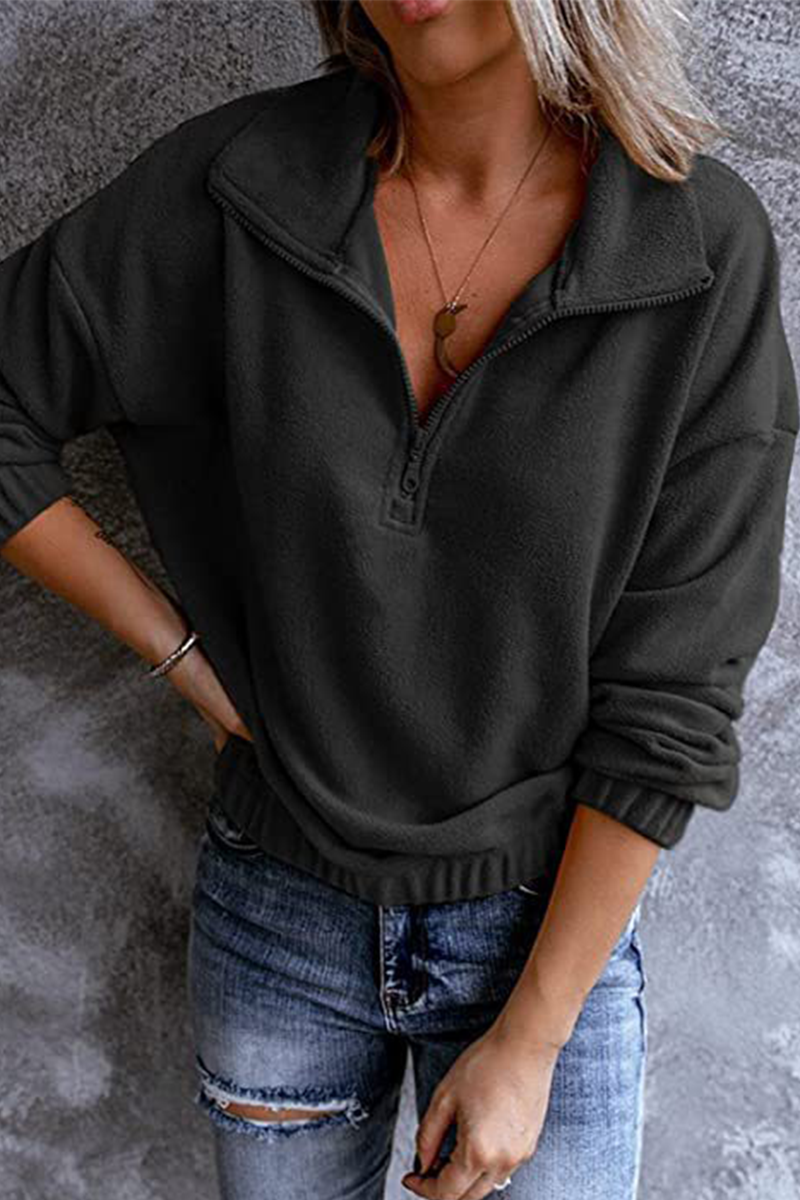 Casual Solid Zipper Collar Tops(6 Colors) Sweatshirts