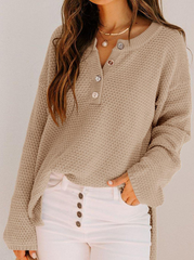 Casual Solid Buckle V Neck Sweaters(4 Colors)