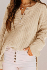 Casual Solid Buckle V Neck Sweaters(4 Colors)