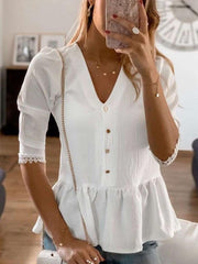 Fashion Pure V neck Gored Half sleeve Blouses