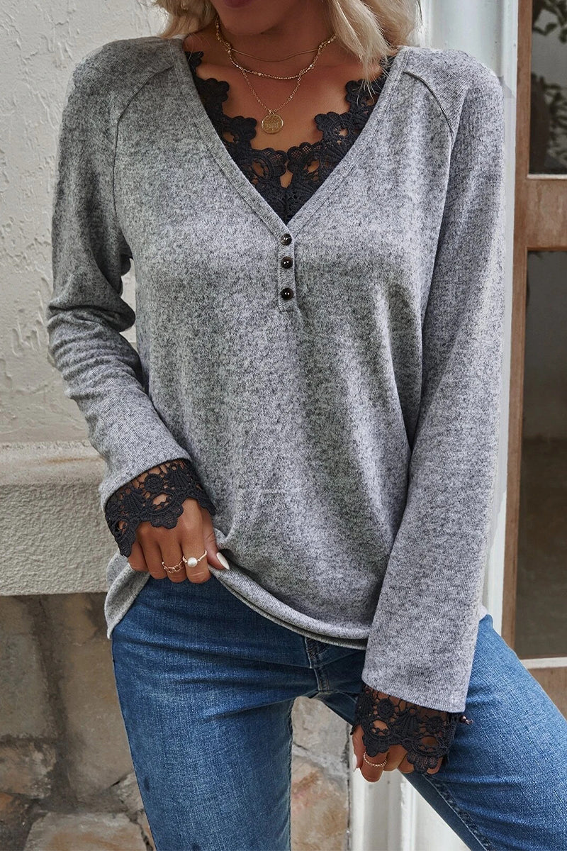 Fashion Casual Solid Pullovers V Neck Tops