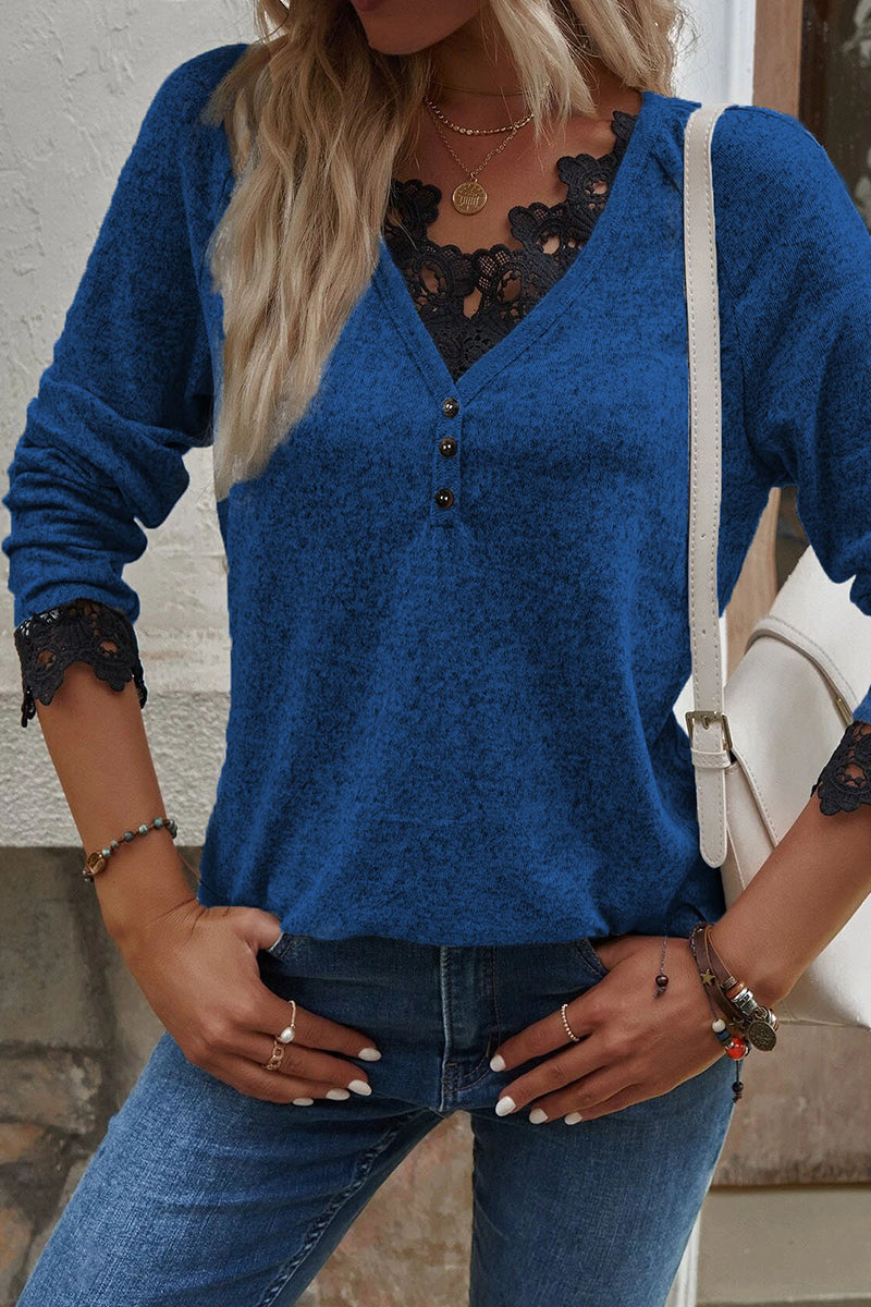 Fashion Casual Solid Pullovers V Neck Tops