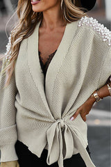 Casual Elegant Solid Beading Strap Design V Neck Sweater Cardigans(3 Colors)