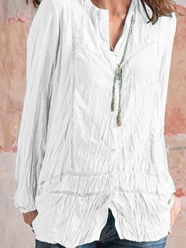 Casual solid women lomg sleeve v neck blouses