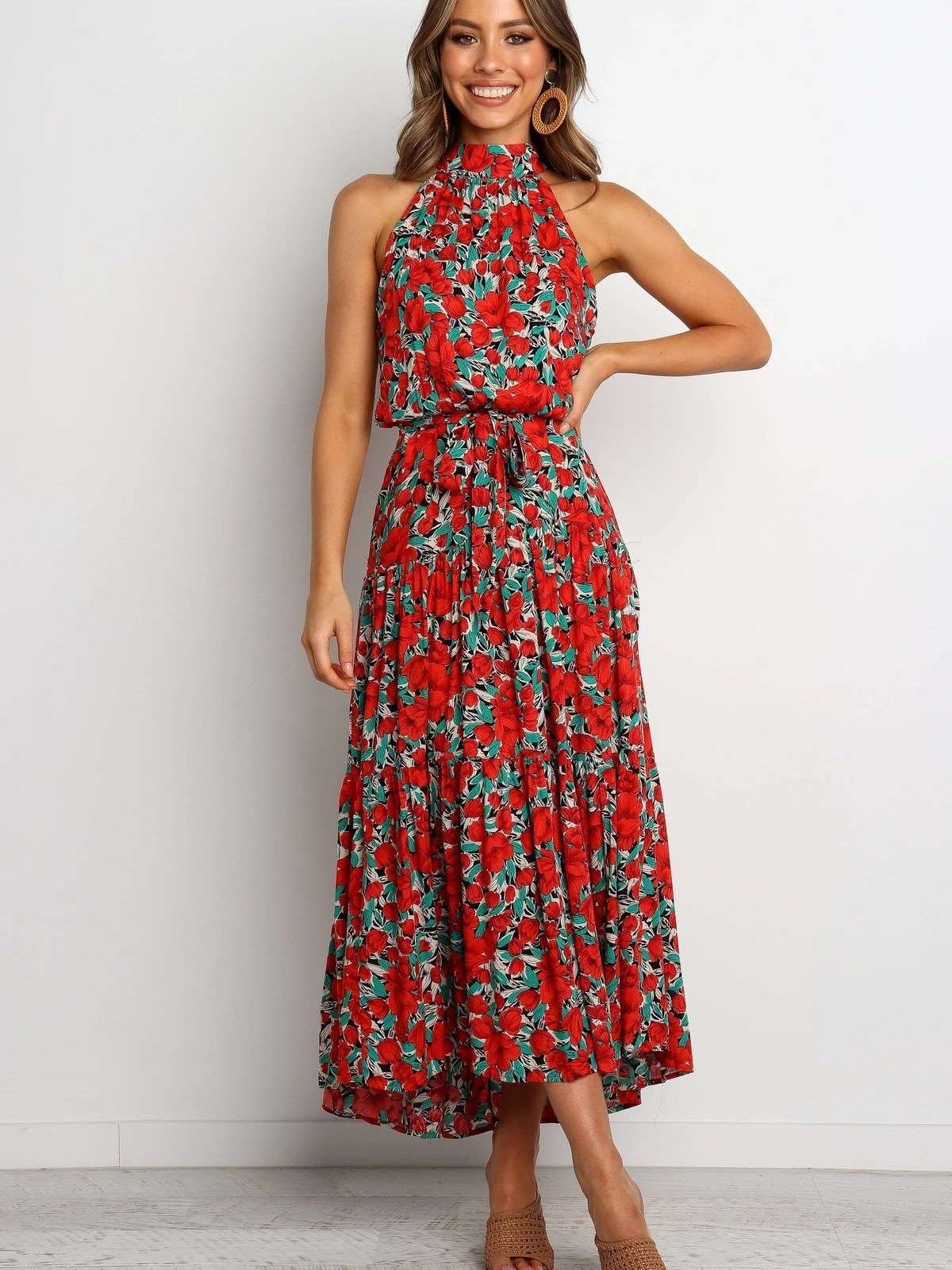 Fashion Print Round neck Sleeveless Maxi Dresses