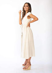 Fashion Pure V neck Short sleeve Fastener Maxi Dresses