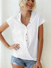 Casual Pure V neck Short sleeve Blouses