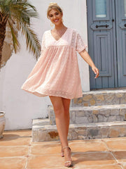 Casual Loose V neck Short sleeve Gored Shift Dresses
