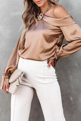 Casual Elegant Solid Patch Solid Color Oblique Collar Tops Blouses