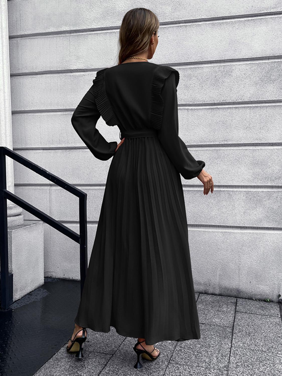 Ruched Lantern Sleeve Ruffle Midi Dresses Maxi Dresses