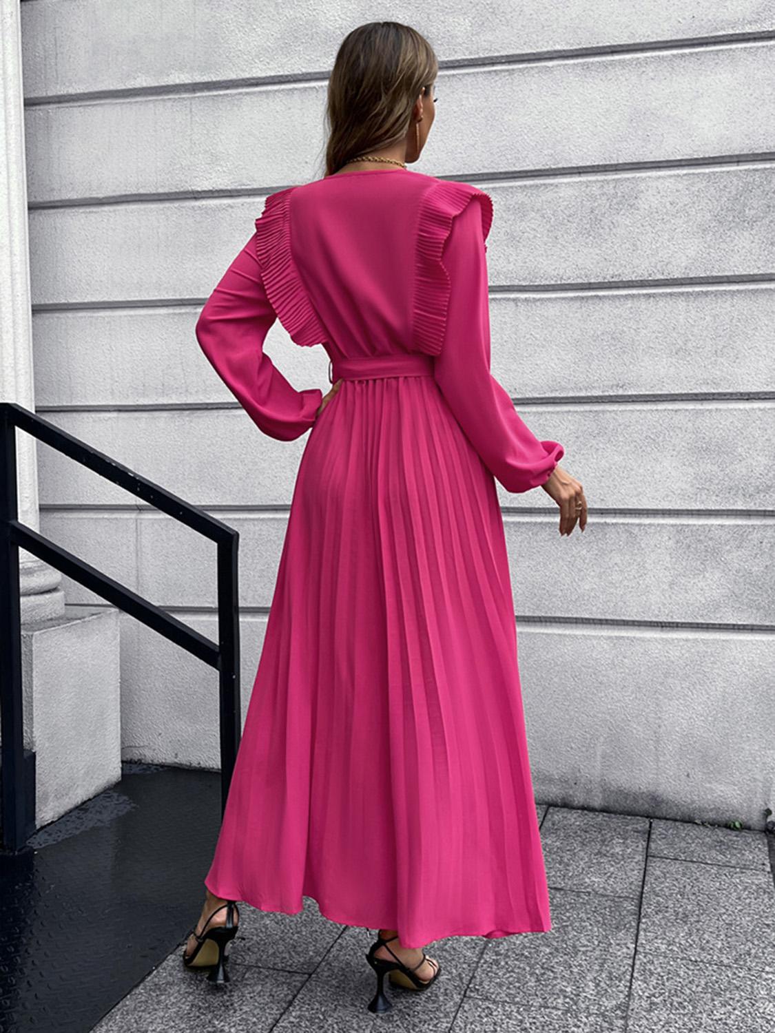 Ruched Lantern Sleeve Ruffle Midi Dresses Maxi Dresses