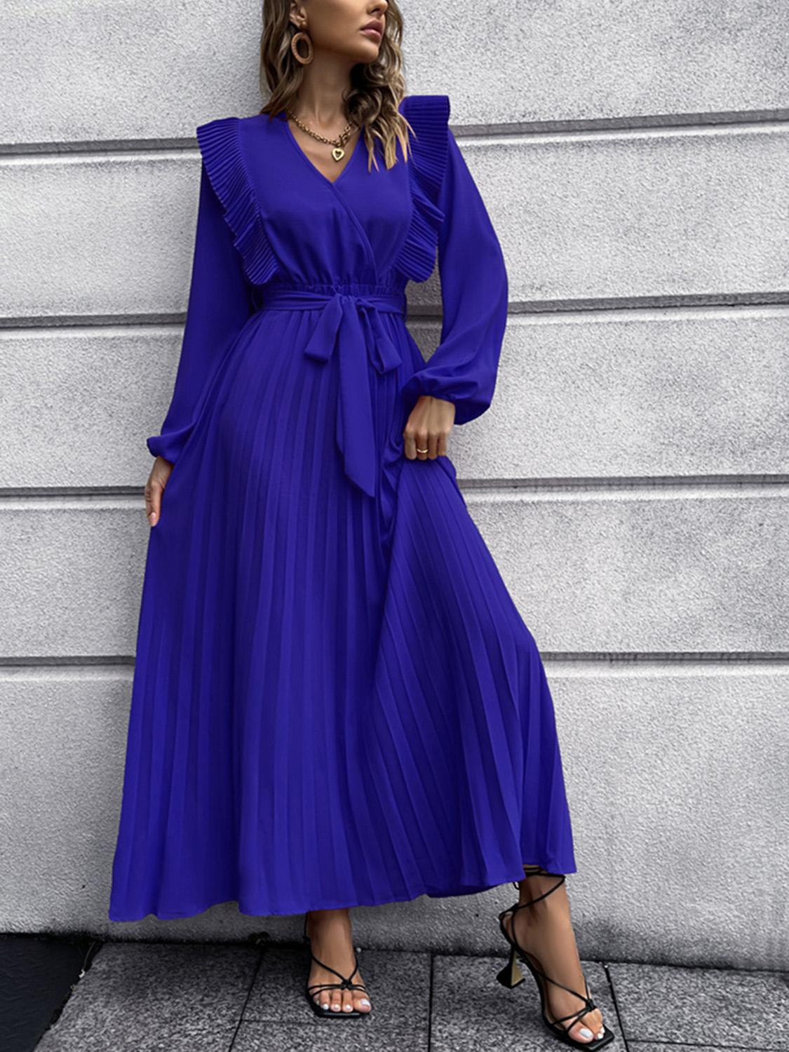 Ruched Lantern Sleeve Ruffle Midi Dresses Maxi Dresses