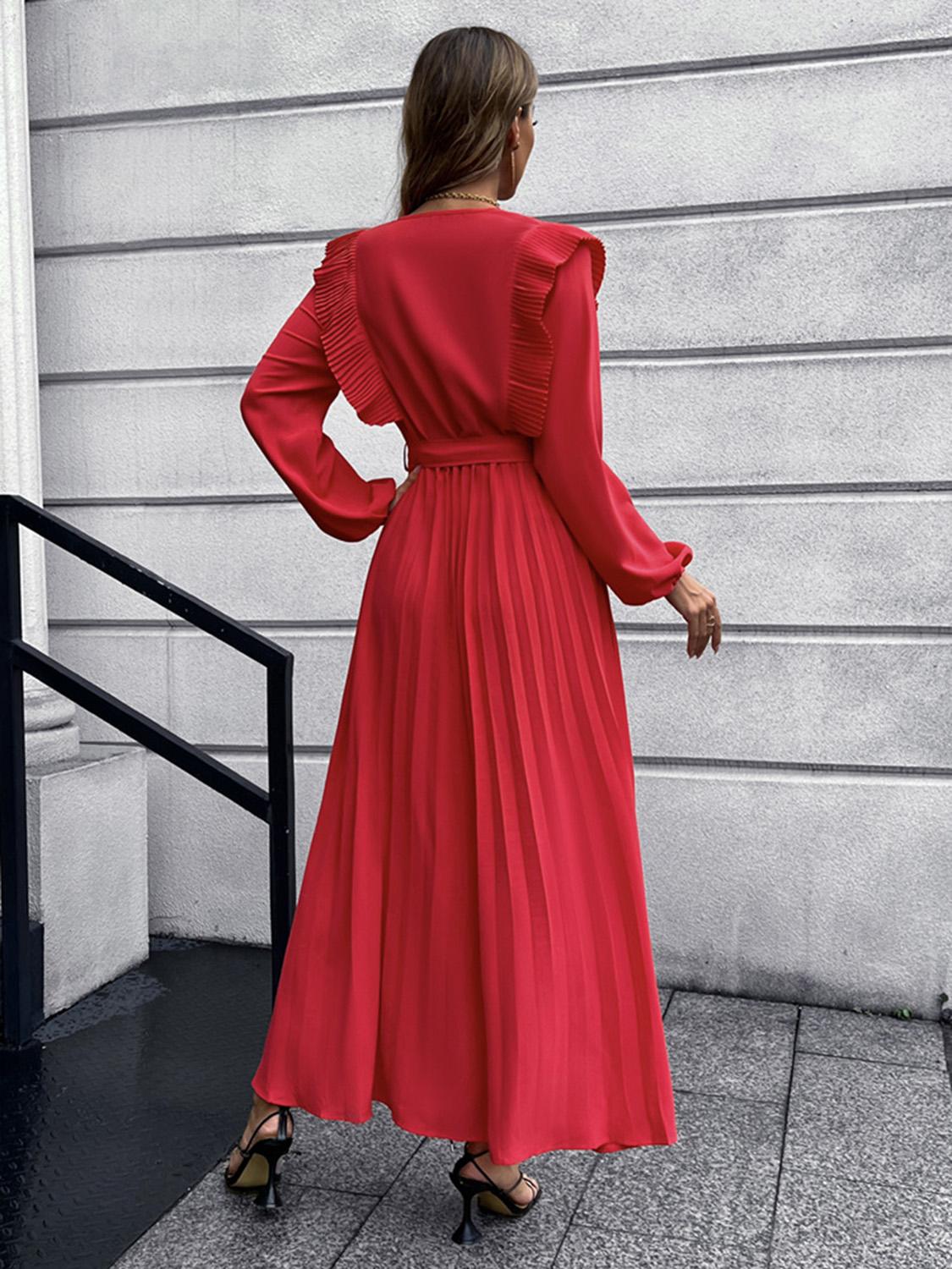 Ruched Lantern Sleeve Ruffle Midi Dresses Maxi Dresses