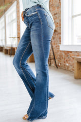 Casual Patchwork Make Old Boot Cut Denim Jeans Long Pants