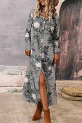 CiciCloth Elegant Print Contrast Turndown Collar Shirt Dress Dresses