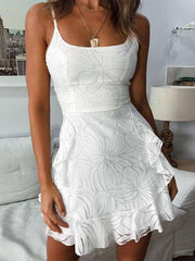 Fashion Print Round neck Vest Sleeveless Falbala Skater Dresses