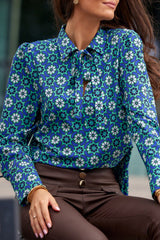 Elegant Print Patchwork Shirt Collar Tops Blouses