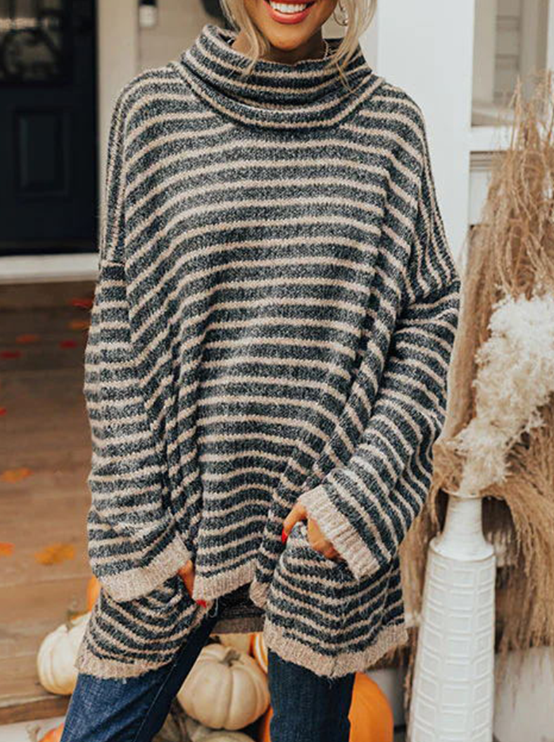 CiciCloth Casual Striped Patchwork Turtleneck Sweaters(4 Colors)