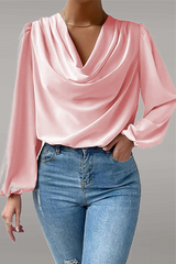 Casual Solid Patchwork U Neck Tops Blouses(6 Colors)