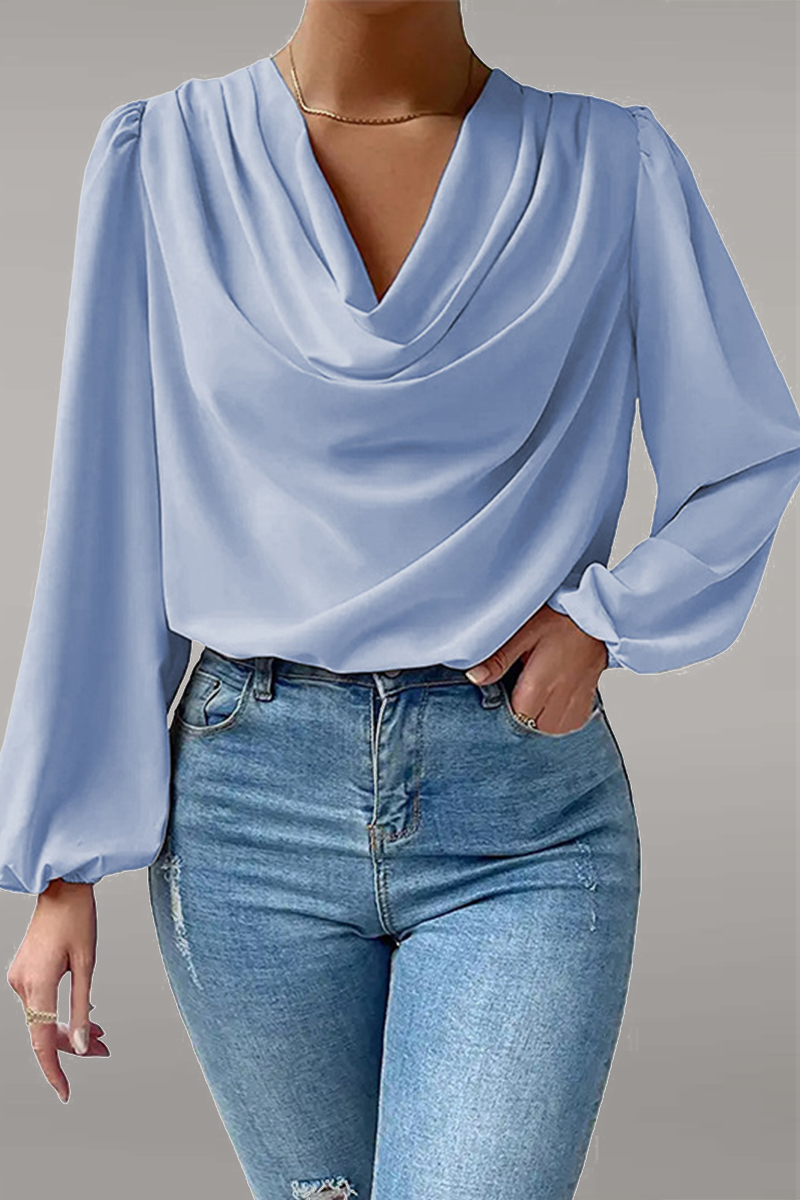 Casual Solid Patchwork U Neck Tops Blouses(6 Colors)