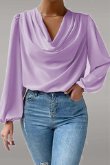 Casual Solid Patchwork U Neck Tops Blouses(6 Colors)