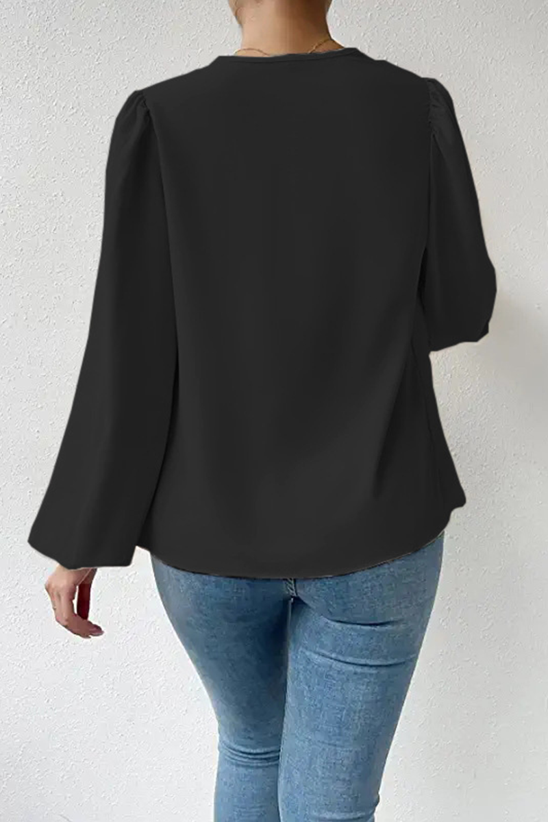 Casual Solid Patchwork U Neck Tops Blouses(6 Colors)