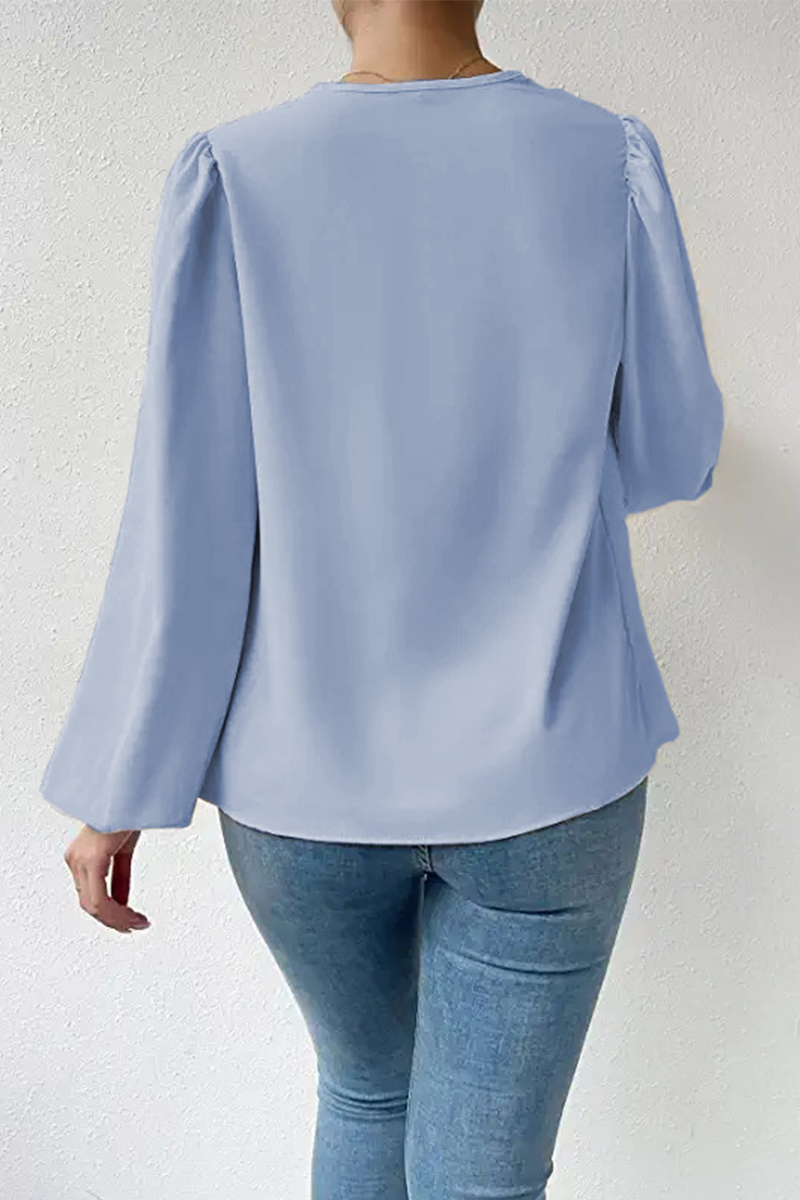 Casual Solid Patchwork U Neck Tops Blouses(6 Colors)