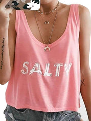 Scoop Neck Sleeveless Letters Printed Salty Vests