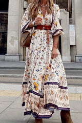 Elegant Print Printing V Neck Printed Dress Maxi Dresses