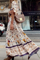 Elegant Print Printing V Neck Printed Dress Maxi Dresses