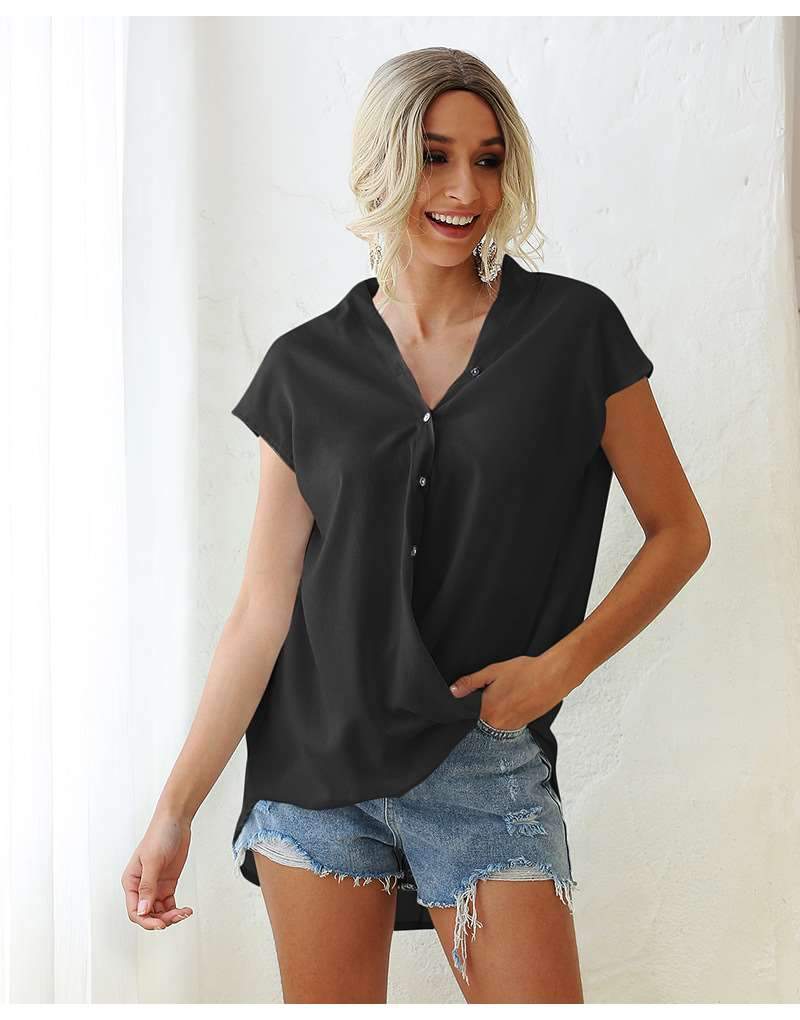 Casual Pure V neck Short sleeve Blouses