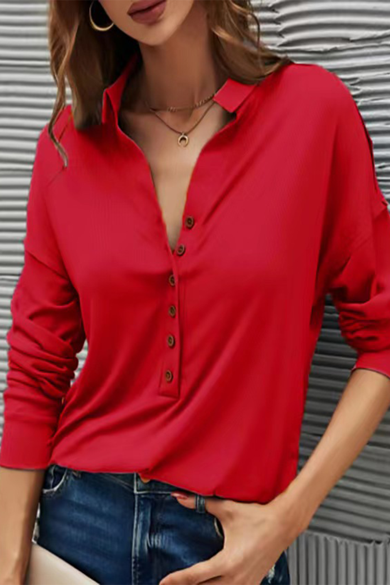 Casual Solid Buttons Solid Color Turndown Collar T-Shirts