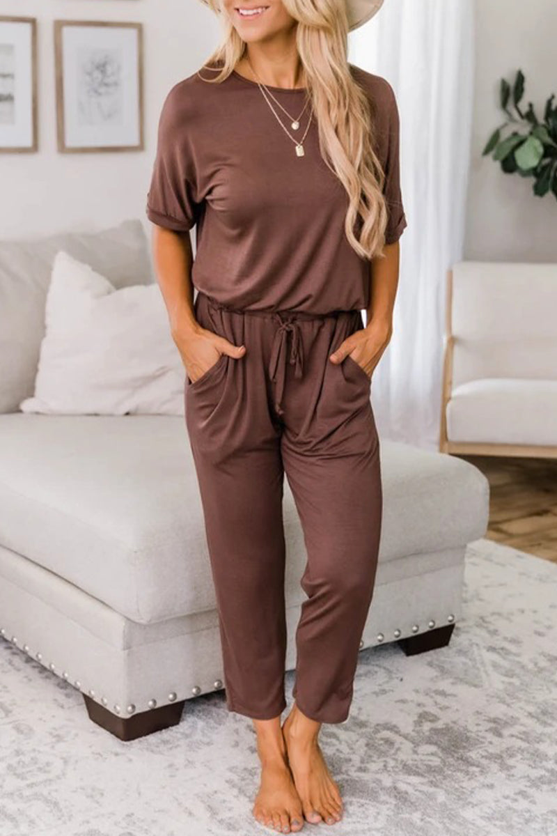 Casual Simplicity Solid Solid Color O Neck Regular Jumpsuits(5 Colors)