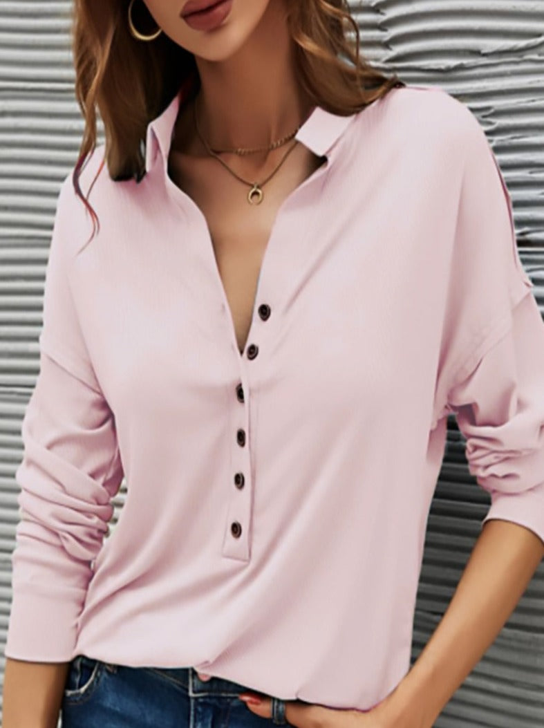 Casual Solid Buttons Solid Color Turndown Collar T-Shirts