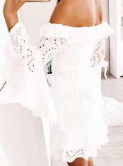 Fashion Pure Lace Hollow out One shoulder Skater Dresses