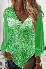 Casual Solid Sequins V Neck Tops T-Shirts