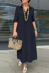 CiciCloth Casual Simplicity Buttons Turndown Collar Long Sleeve Dresses Maxi Dresses