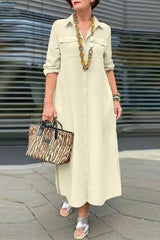 CiciCloth Casual Simplicity Buttons Turndown Collar Long Sleeve Dresses Maxi Dresses
