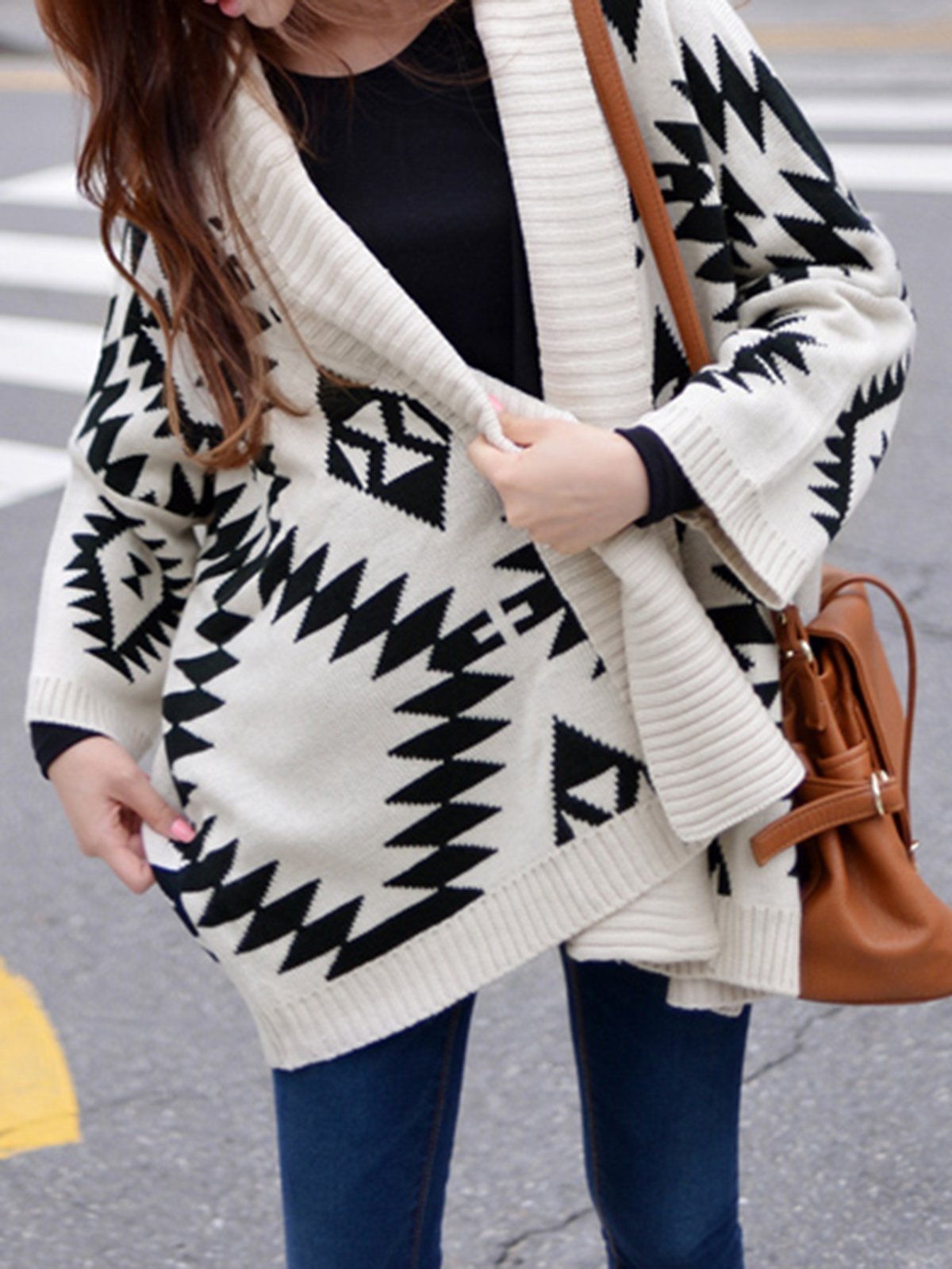 Batwing Geometric Casual Cardigan Coat