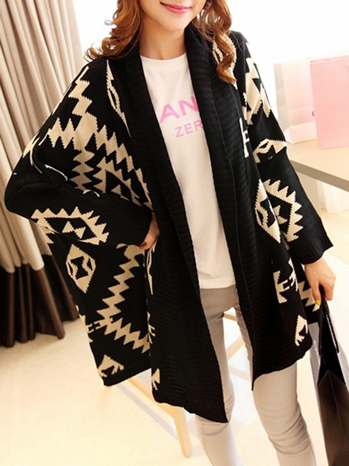 Batwing Geometric Casual Cardigan Coat