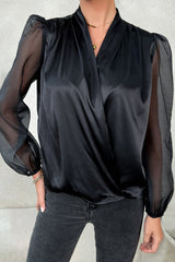 Elegant Solid See-through V Neck Tops