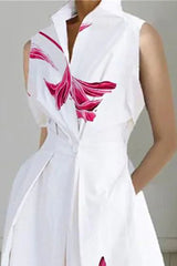 Elegant Floral Pocket Mandarin Collar A Line Dresses Maxi Dresses