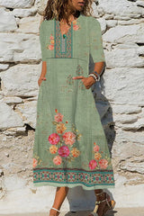 Casual Print Pocket V Neck A Line Dresses Maxi Dresses