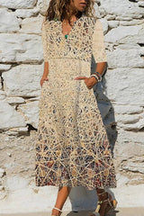 Casual Print Pocket V Neck A Line Dresses Maxi Dresses