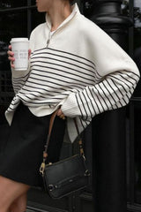 Casual Plaid Striped Contrast Turndown Collar Tops Sweaters