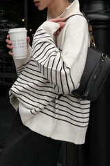 Casual Plaid Striped Contrast Turndown Collar Tops Sweaters