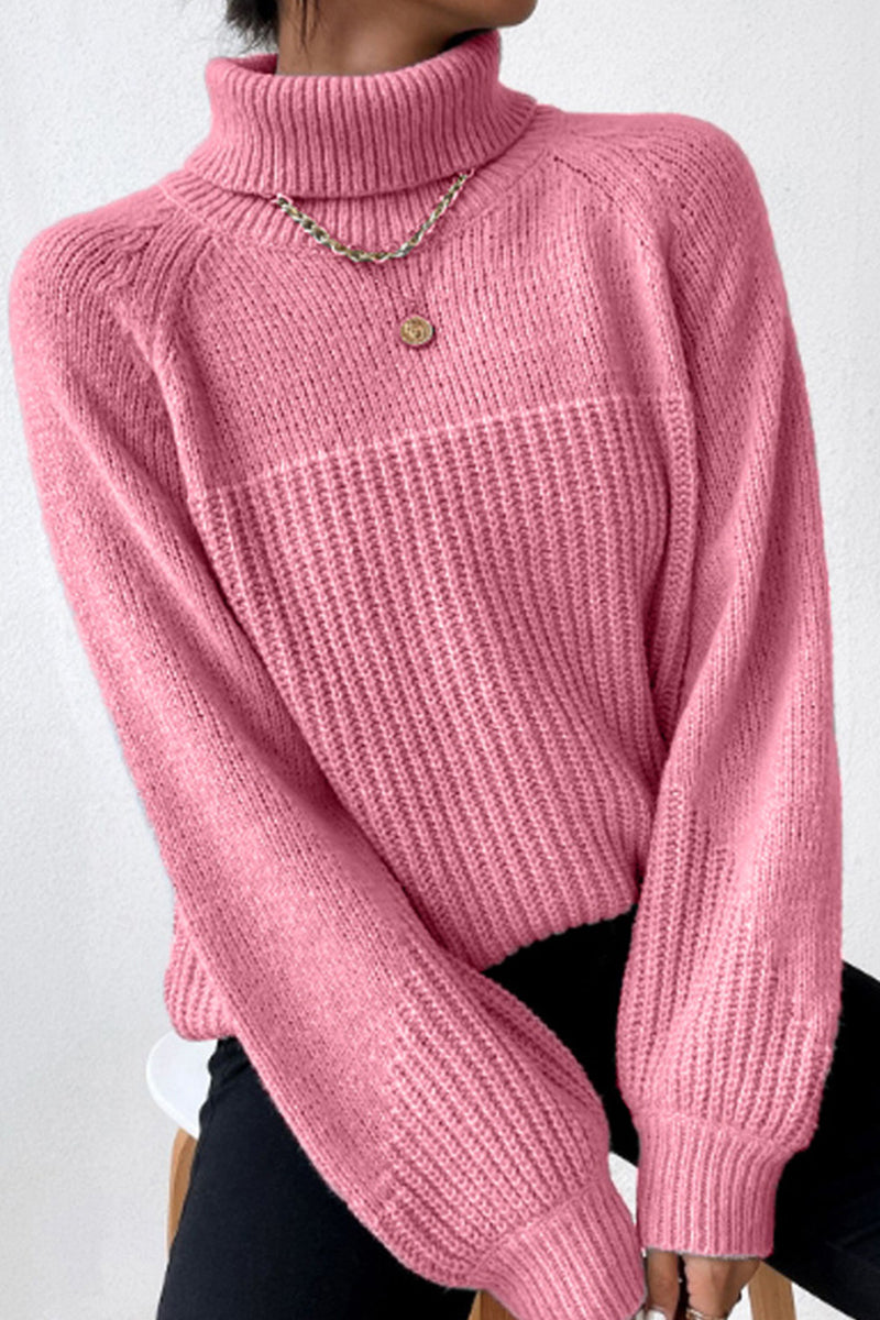 Casual Solid Patchwork Turtleneck Tops Sweaters