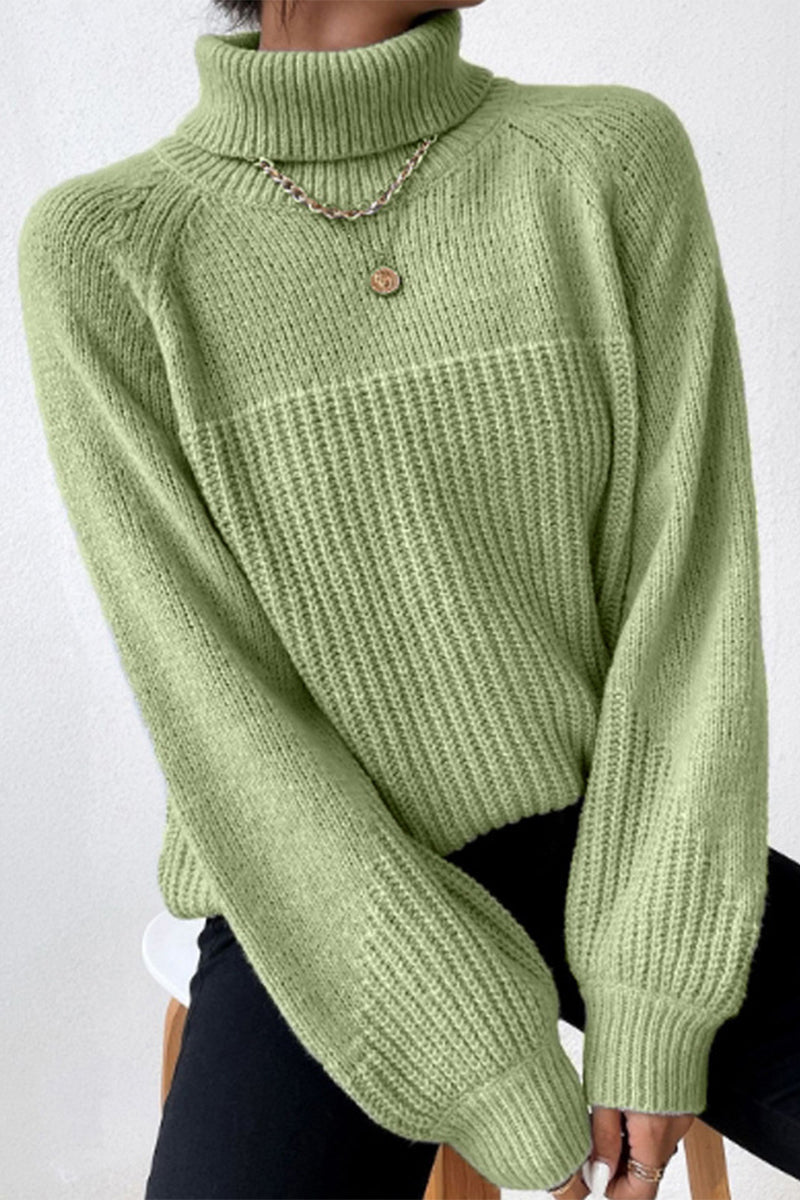 Casual Solid Patchwork Turtleneck Tops Sweaters