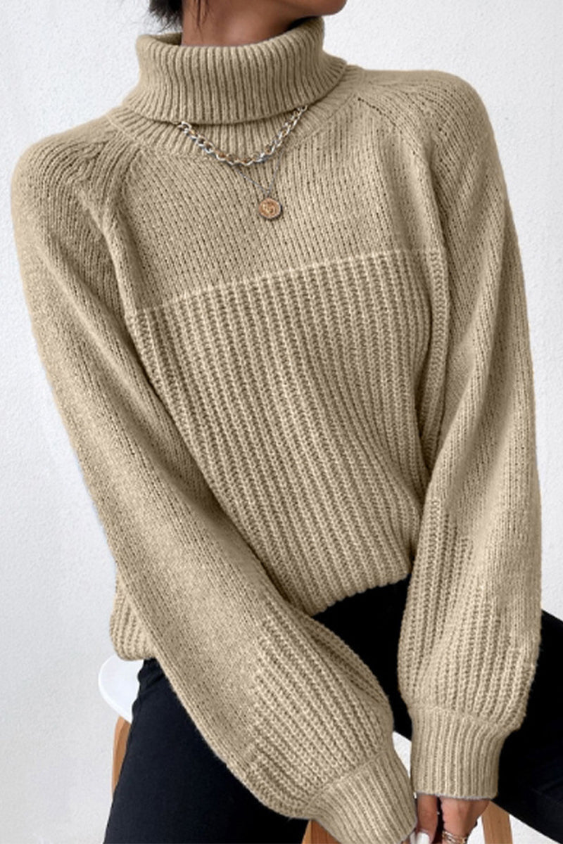 Casual Solid Patchwork Turtleneck Tops Sweaters