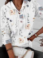 Casual Print Patchwork Hooded Collar Tops